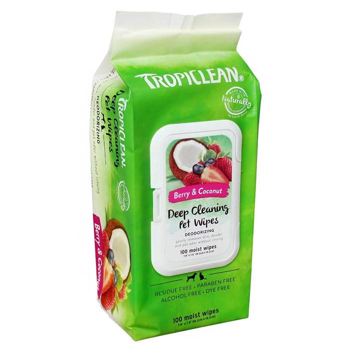 TropiClean Deep Cleaning Pet Wipes med Bär & Kokos 100st