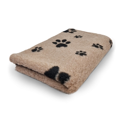 Vet Bed Extra Soft Design Ljusbrun med Svarta Tassavtryck 100 x 150