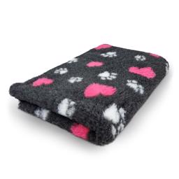 Veterinärsäng Extra Soft Design Grå med rosa hjärtan och vita tassar 100 x 150 cm