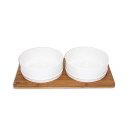 BeOneBreed Bamboo Wood and Ceramic Bowl Set