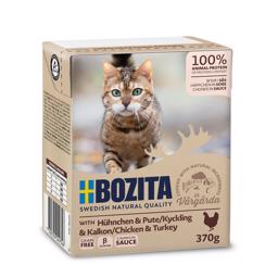 BOZITA kattmatsbitar i sås med 100 % färsk kyckling och Kalkon