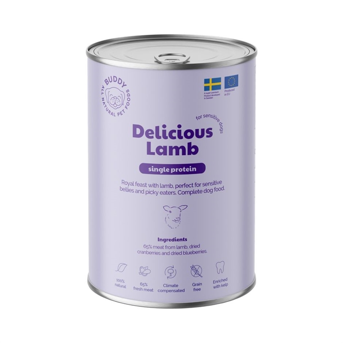 Buddy Wet Dog Food Delicious Lamm Single Protein 65% Lamm 400g