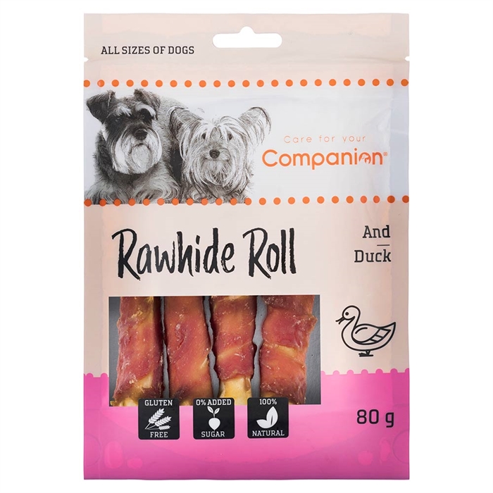 Companion Duck Rawhide Roll Tuggrullar med Torkad Anka 80g