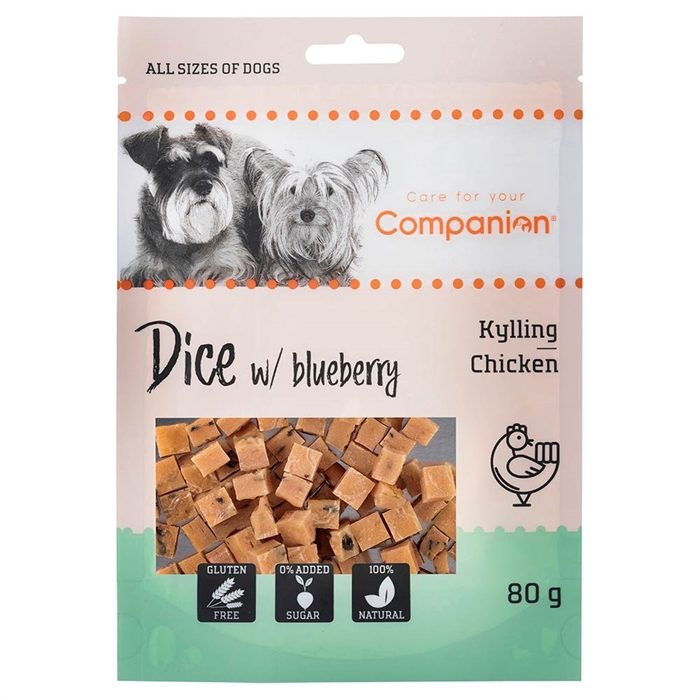 Companion Dice with Blueberry Kycklingtärningar med Blåbär 80g