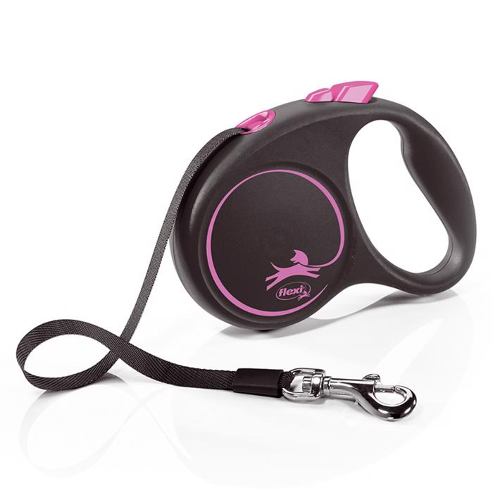 Flexi Black Design Ribbon Line Svart och Rosa S 5 Meter Max 15 Kg