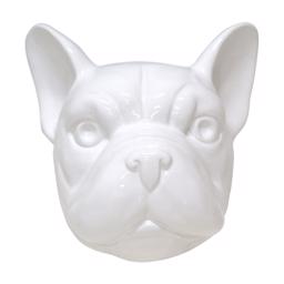 Happy House Keramisk Fransk Bulldog Huvud Glänsande Vit