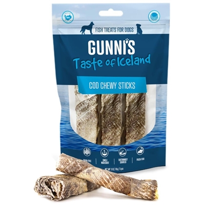 Gunni's Codfish Chewy Sticks Tuggstänger Av Torsk Från Island 90g 3st