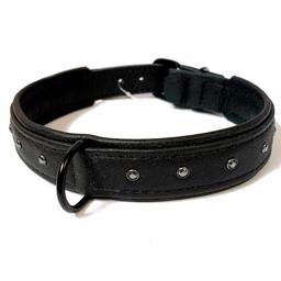 Läder hundhalsband handsydd design svarta stenar