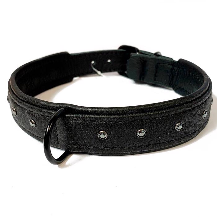 Läder Hundhalsband Handsytt Design Black Stones