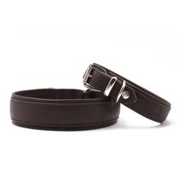 Läder Halsband Modell Classic Soft Mörkbrun och Chrome