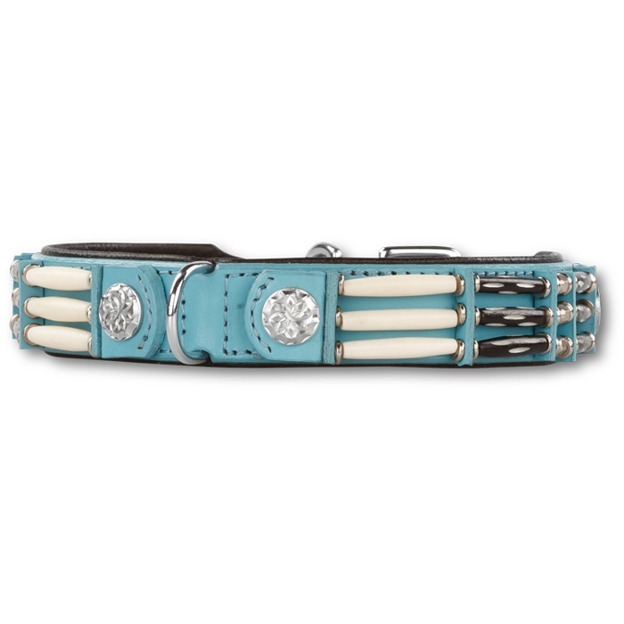 läderhalsband med indianerdesign blått