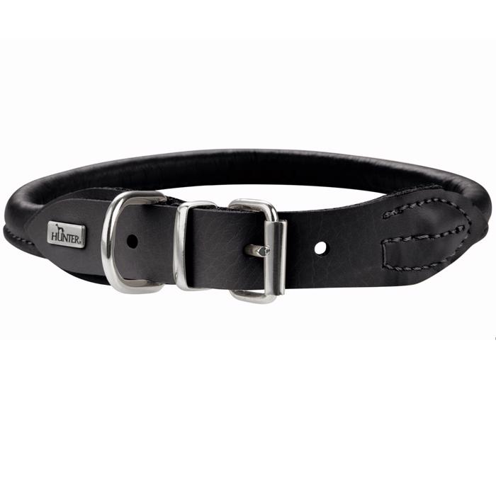 Hundhalsband i läder i runt läder från Hunter black
