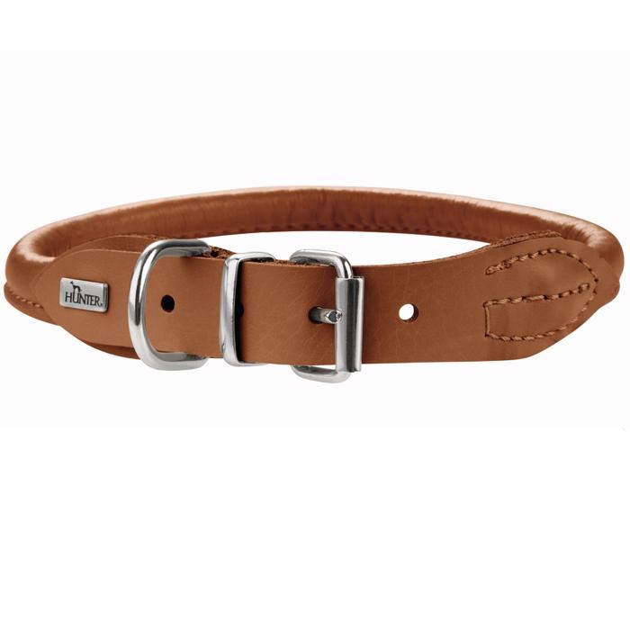 Hundhalsband i läder i runt läder från Hunter cognac