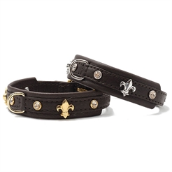 Läderhalsband För Små Hundar Mini Fleur Mörkbrun med Mässing 30cm x 18mm.