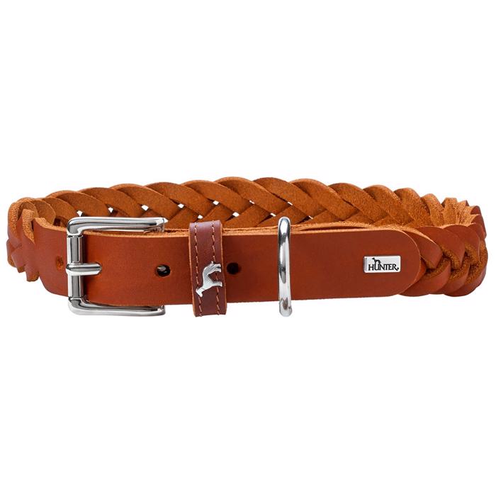 Hunter Solid Education Special Flätat Läderhalsband i COGNAC