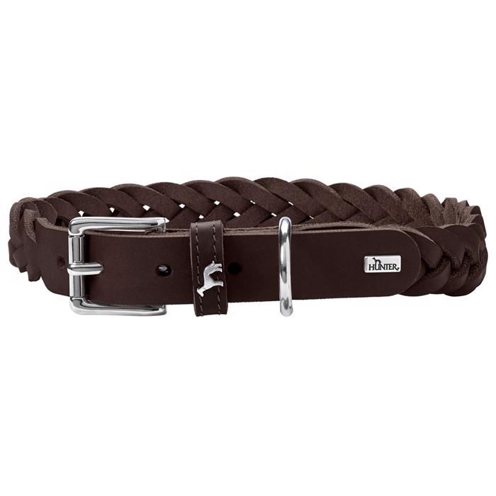 Hunter Solid Education Special Flätat Läderhalsband i MÖRKBROWN