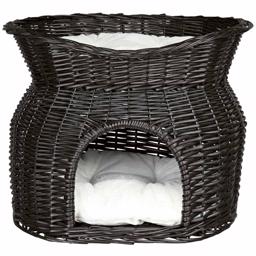Trixie Willow Basket Cat Cave med sittgrupp i svart