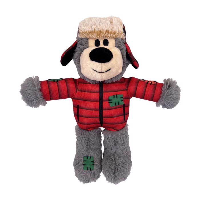 KONG Holiday Wild Knots Bear Grå nallebjörn i röd juloutfit Limited Edition