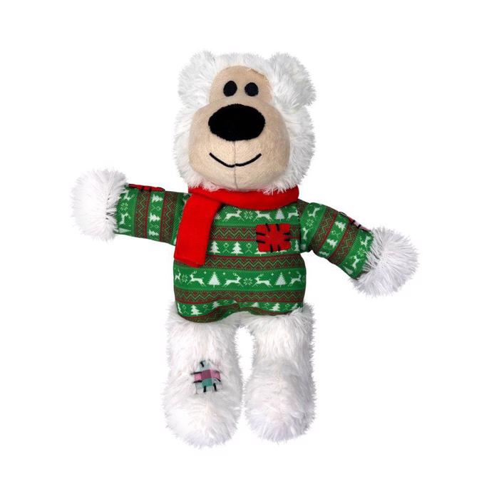 KONG Holiday Wild Knots Bear Röd julnalle Möt White Maddy