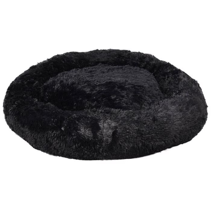 Cream Donut Relax Fleece Dog Bed Fluffy Black 90cm