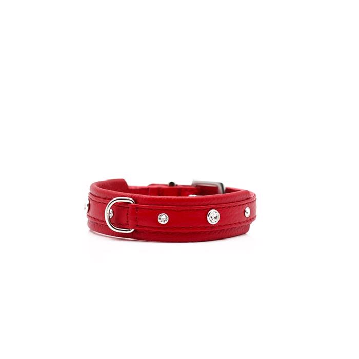 Handsytt läderhalsband Design LadyKracker Red