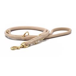 Deluxe Handgjord Rundläderkoppel Justerbar Mässing & Creme 200cm