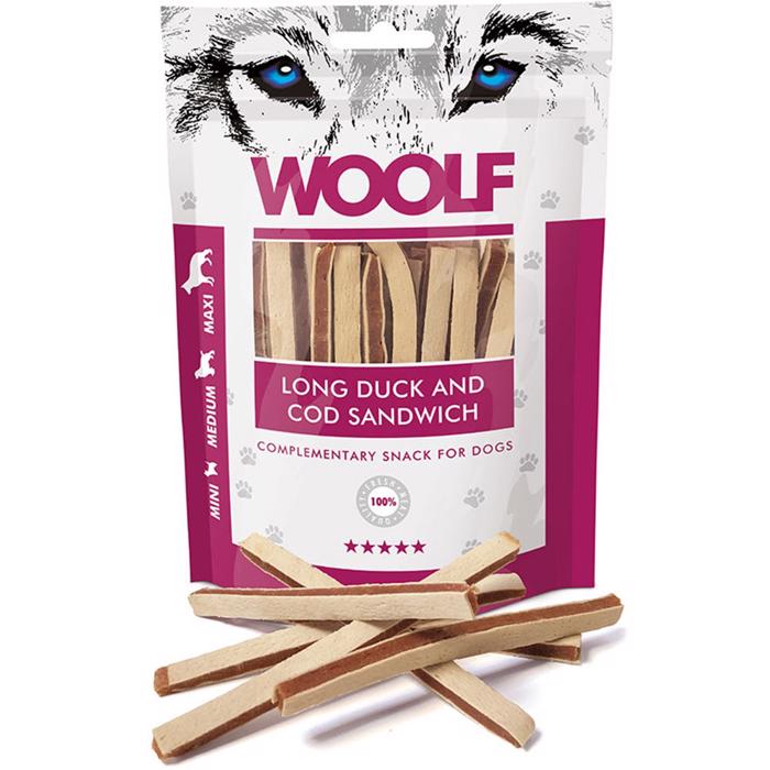 Woolf Long Duck & Cod Sandwich Mjuka Stänger För Hund 100g