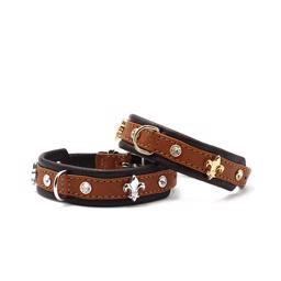 Handgjort läderhalsband med diamanter Design Mini Fleur Cognac Mix Chrome