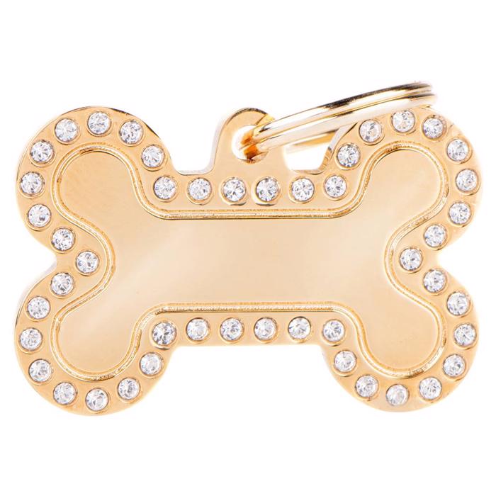 My Family Dog Tag Glam Gold Köttben med guldfärgad stenkant