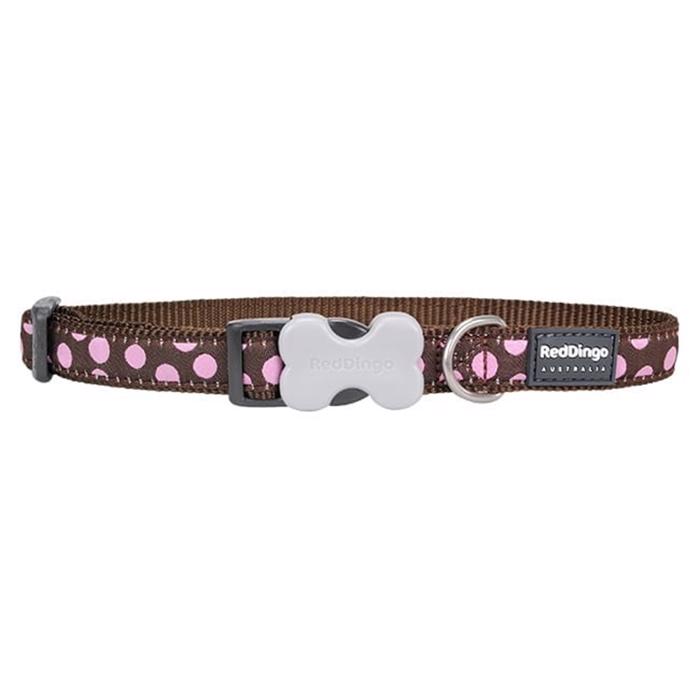 Röd Dingo Classic Hundhalsband Brun med Rosa Prickar