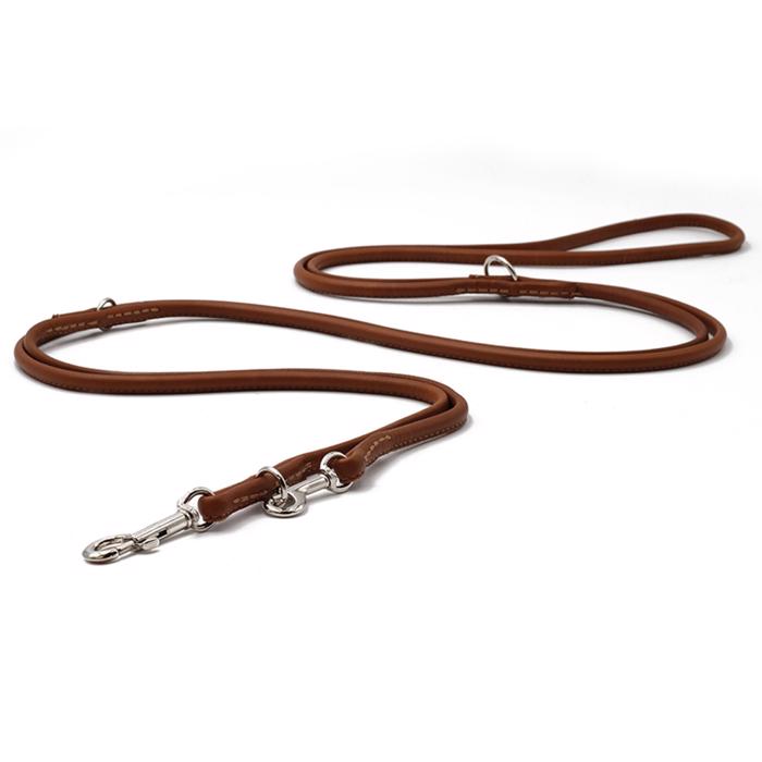 Deluxe Handgjord Rundläderkoppel Justerbar Chrome & Cognac 300cm