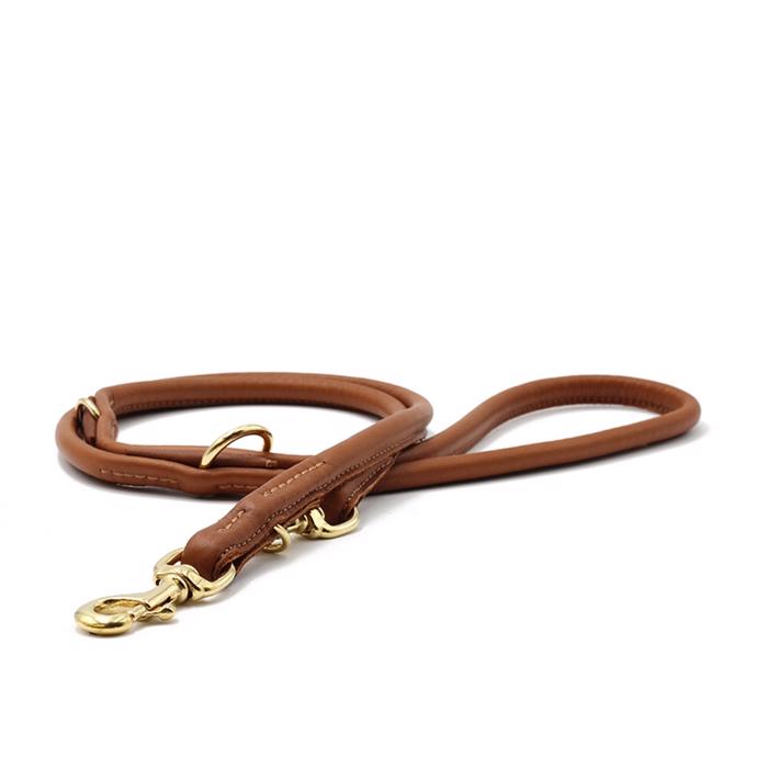 Deluxe Handgjord Rundläderkoppel Justerbar Mässing & Cognac 200cm
