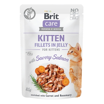 Brit Care Våtfoder Till Kattunge Savory Salmon Köttbitar i Gelé 85g - OKT DATOVAROR