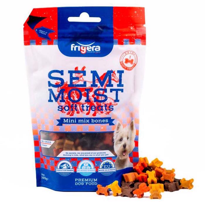 Frigera Semi Moist Soft Dog Treats Mini Mix Bones 165g