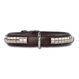 Hundhalsband i läder Design Silver Row Svart