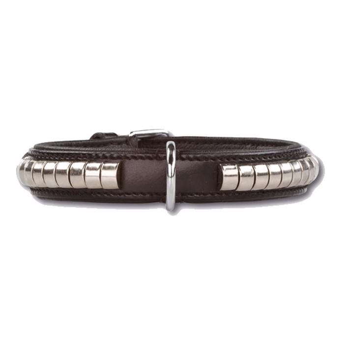 Hundhalsband i läder Design Silver Row Svart