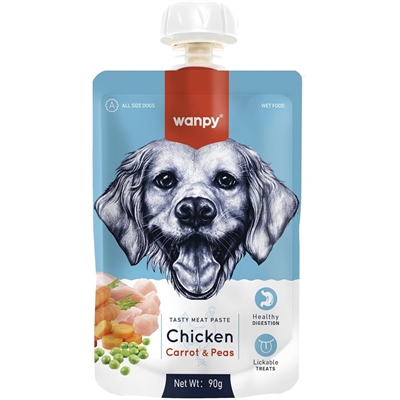 Wanpy Dog Tasty Meat Paste Chicken Topping Kyckling, Morot & Ärter 90g